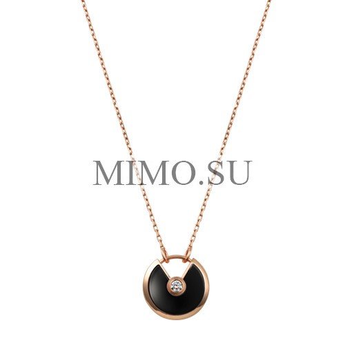 Amulette De Cartier Necklace Replica 18k Pink Gold Black Onyx Diamond Pendant Copy B3047400