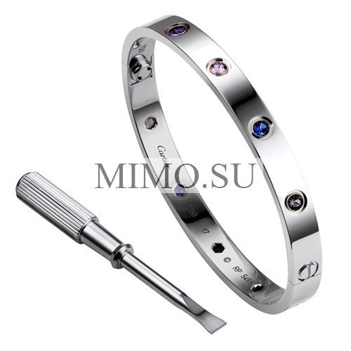 Cartier Love Bracelet Replica White Gold Plated Real Aquamarine Sapphire Spinel Amethyst Diamonds