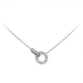 Cartier White Gold Love Necklace Fake Paved Diamonds Double Ring Pendant