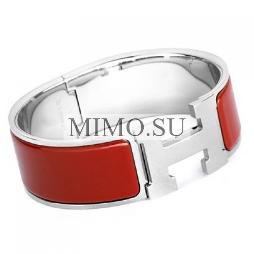 Hermes Red Enamel Clic Clac H Wide Bracelet In White Gold