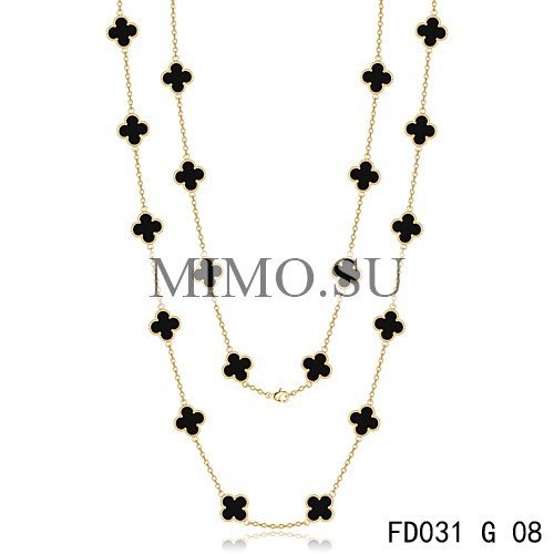 Van Cleef & Arpels Vintage Alhambra 20 Motifs Long Necklace Yellow Gold Black Onyx