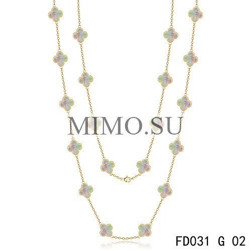 Van Cleef & Arpels Vintage Alhambra 20 Motifs Long Necklace Yellow Gold Grey MOP